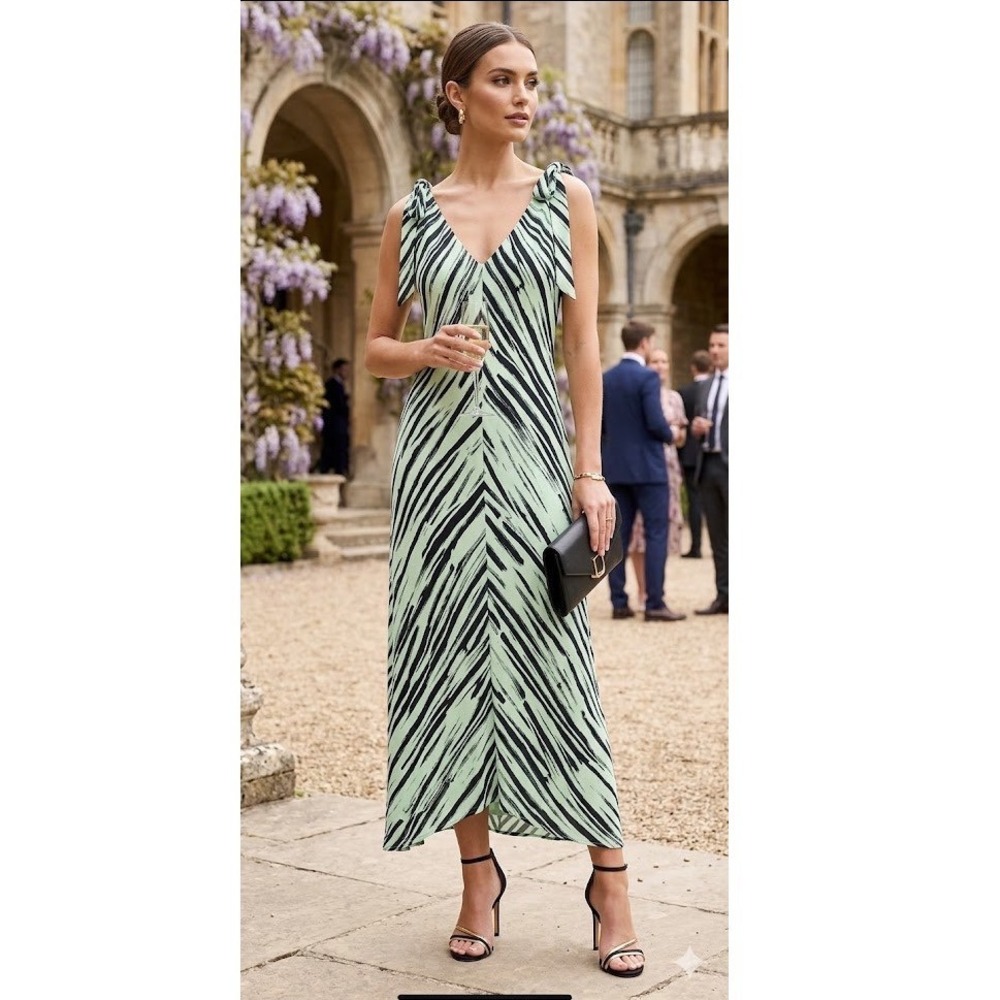 Proenza Schouler White Label Dress Size 6 V-Neck Midi Sleeveless Green Black‎